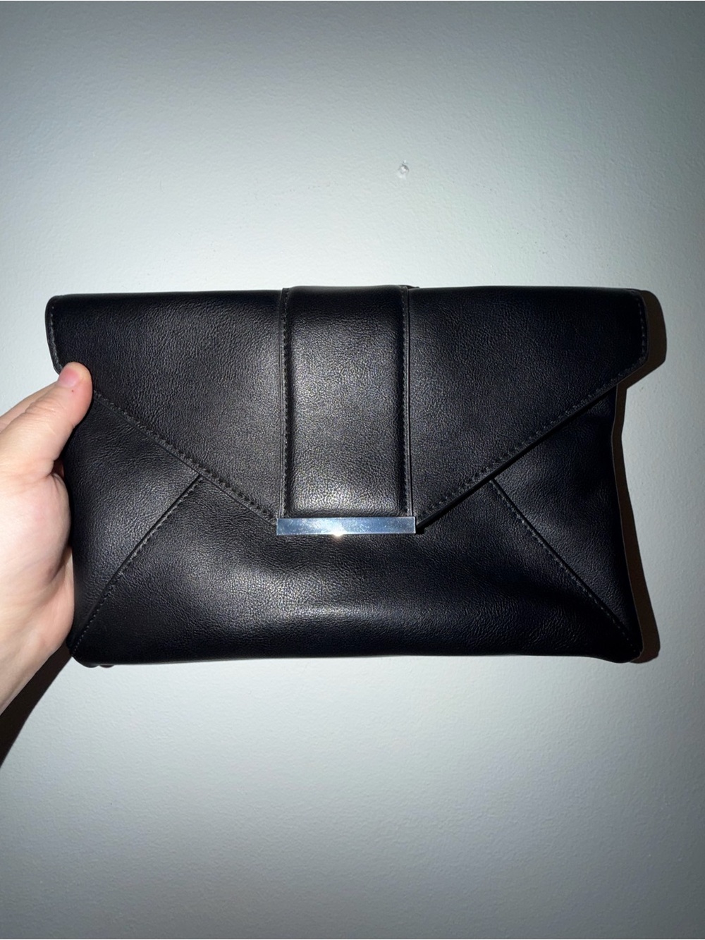 Minimalist Black Envelope Clutch with Metal Accent